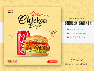 Modern Burger Banner | Poster | Template Design advertisement pizza banner barger banner best burger bannre branding creative banner design creative burger poster creative pizza banner creative poster design food banner food banner design ideas food banner design poster instagram post modern barger banner ood banner design online social berger baner social media post