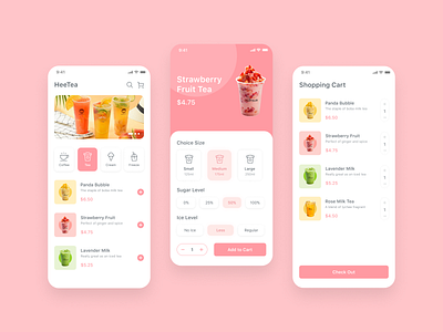 HeeTea Booking App app design food minimal mobile pastel pink tea ui uidesign ux