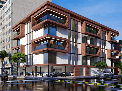 Modern residential building 3d animation graphic design
