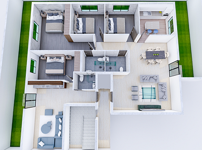 Apartment 3D floor plan view 3d design modern house