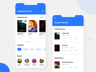 Movies explore language movie genres movies search shows theatre ui uiux user interface watch movies