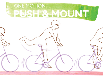 Push & Mount Bicycle Start cycling illustration line drawing technique
