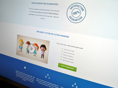 Landing Page - 2 blue education features green interface landing page tutor universe