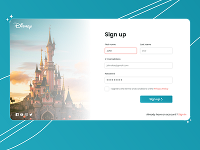 DailyUI #001 - Disney Sign up page adobe xd challenge daily ui dailyui disney graphic design ui ux web