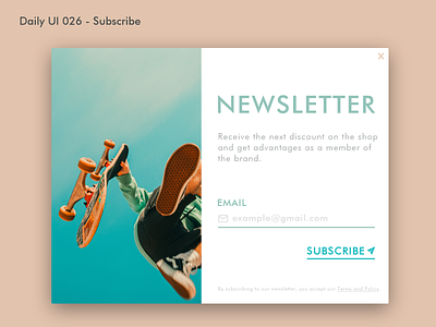 Daily UI #026 - Subscribe 026 adobe xd challenge daily ui design email graphic design illustration newsletter popup shop skate skateboard subscribe summer ui ux