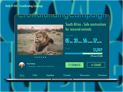 Daily UI #032 - Crowdfunding Campaign 032 adobe xd animals campaign challenge colors crowdfunding crowdfunding campaign daily ui design donation donators flat graphic design illustration leo rescure south africa ui ux