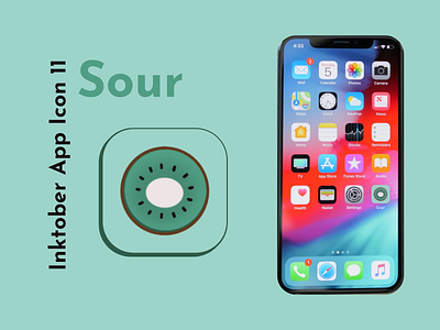 Inktober App Icon 11 - Sour adobe xd app apple challenge design fruit graphic design green healthy icon illustration inktober inktober2021 ipad kiwi logo procreate sour ui ux