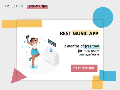 Daily UI #036 - Special Offer 036 adobe xd app button challenge colors daily ui dailyui design free trial graphic design illustration music offer popup special special offer ui ux