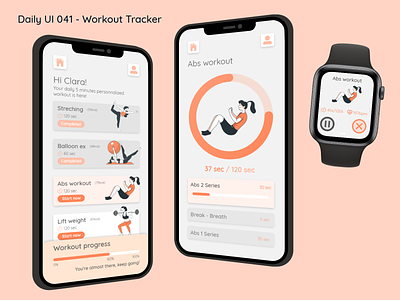 Daily UI #041 - Workout Tracker 041 abs adobe xd apple watch challenge daily ui design exercise illustration interface iphone mobile orange sport ui ux workout workout tracker