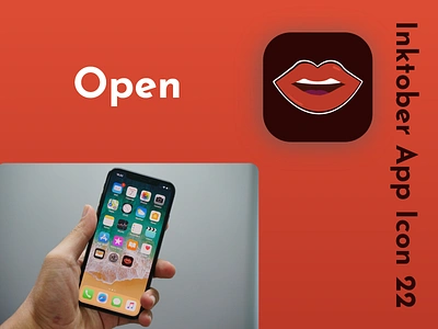 Inktober App Icon 22 - Open 22 adobe xd app challenge design human icon inktober inktober2021 lips logo mobile mouth october open red sing sticker talk ux