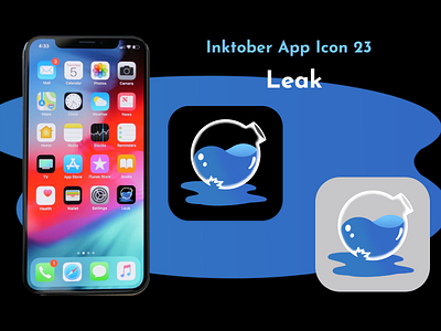 Inktober App Icon 23 - Leak adobe xd app blue bottle broken challenge design glass icon illustration inktober inktober2021 leak liquid logo logomobile october phone ui ux