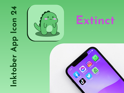 Inktober App Icon 24 - Extinct 2021 24 adobe xd app challenge design dinosaur extinct game green icon illustration inktober inktober2021 logo mobile october phone ui ux