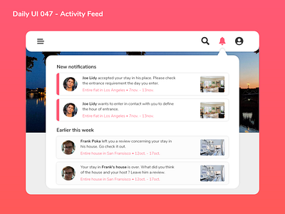 Daily UI 047 - Activity Feed 047 activity activity feed adobe xd airbnb challenge daily ui dailyui design feed flat house interface ipad new news notification tablet ui ux