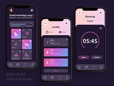 Daily UI 062 - Workout of the day 062 adobe xd cal cardio challenge chrono daily ui dailyui design gradient interface nike run running sport time ui ux workout workout of the day
