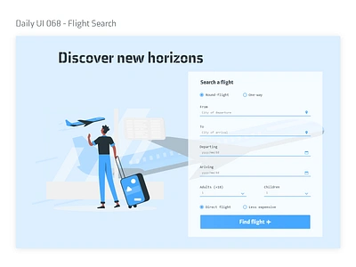 Daily UI 068 - Flight Search 068 adobe xd challenge city daily ui dailyui design discover flight illustration interface plane search search flight ui ui design ux web web design website