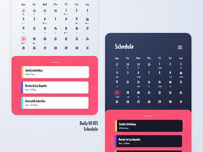 Daily UI 071 - Scheduled 071 adobe adobe xd app application calendar challenge daily ui dailyui dark design interface light mobile phone planning shcedule theme ui ux
