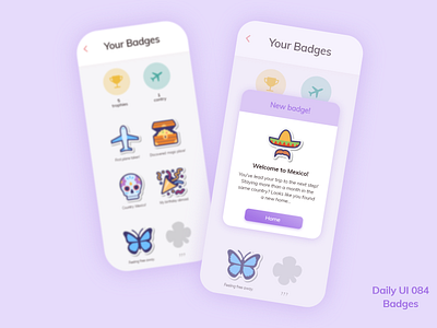 Daily UI 084 - Badges 084 abroad adobe xd badge badges challenge daily ui dailyui design mexico mobile phone purple travel travelling ui ui design ux ux design violet