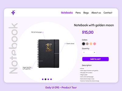 Daily UI 095 - Product Tour 095 95 adobe xd buy challenge daily ui dailyui design illustration journal mobile notebook product product tour sell shop ui ui design ux website