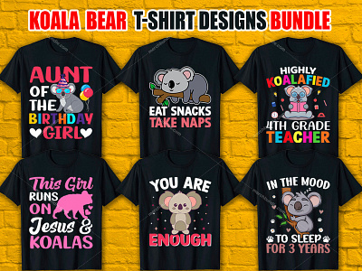 KOALA BEAR T- Shirt Designs Bundle canva t shirt design how to make tshirt design merch by amazon