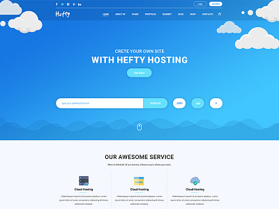 Clean Hosting Homepage Concept For Hefty Multipurpose The banner creative header hero area hosting icon box landing page minimal sign slider template ui ux