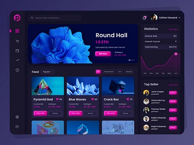 Parts - NFT Marketplace Dashboard 3d art clean creative crypto dark dashboard design exploration market place metaverse nft store ui uidesign uiux wallet web webdesign website