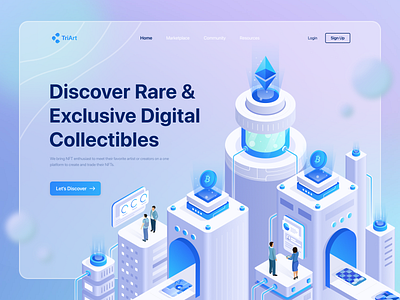 TriArt - NFT Marketplace art calm clean crypto factory hero illustration isometric landingpage light marketplace nft ui uidesign uiux web webdesign website