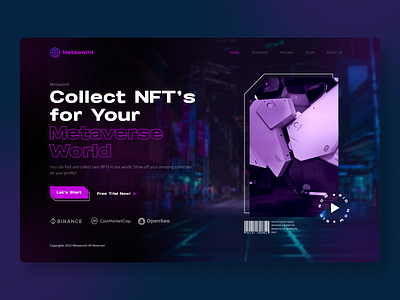 Metaworld - Metaverse World art artificial dark digital futuristic game gradient header hero metaverse nft ui uidesign uiux virtual virtual reality web webdesign