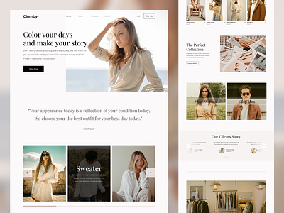 Clamby - Fashion Store Landing Page apparel beautiful calm clear clothing fashion girl landing page man modern online shop outfit store streetwear style ui uidesign uiux web website