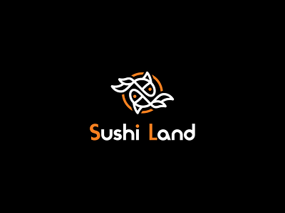 Sushi Land shop logo black brand branding design fish fish logo graphic design icon illustration logo logos orange style sushi sushilogo white