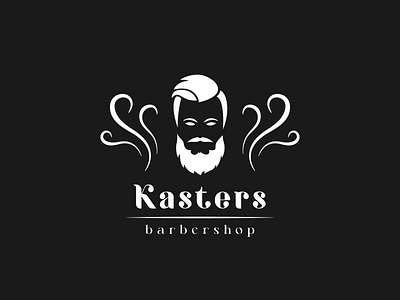 Kasters barbershop logo barbershop barbershop logo beard bearded man black and white black logo brand branding design graphic design haircut icon illustration logo simple vector white logo