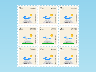 Postage Stamp design flat minimalistic mountains shimla stamp