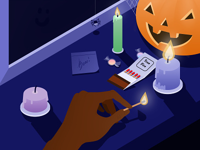 Trick or treat? candles candy halloween illustration isometric isometric illustration night pumpkin spooky