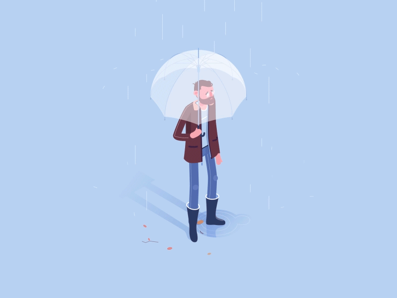 Rain Man autumn character gif isometric loop man rain rocketboy umberella