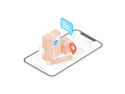 ParcelLab case study abstract app design illustration isometric isometric design messages packages phone