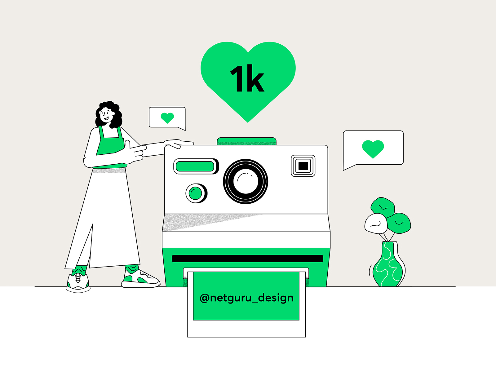 Instagram - 1 k followers abstract camera character design future girl illustration instagram instagram post outline vector