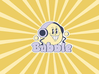 Bubble brand branding bubble milk character character dairy graphic design happy illustration logo logocharacter milk character music rays retro smile soft sunny typography vector yellow