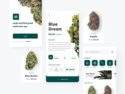 Cannabis store — Mobile android app cannabis cannabis delivery app cbd delivery app e commerce ios leaf mobile mobile app product design ui ux weed weed delivery app zoftify