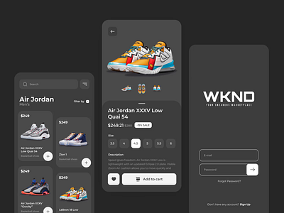 WKND marketplace — Mobile android app commerce ios jordan market marketplace mobile online shop online store shoes sneakers ui ux zoftify