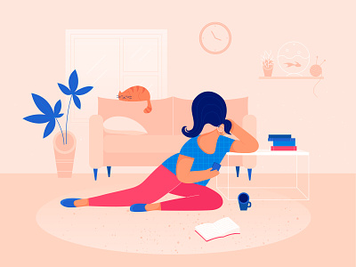 At home character colorful concept cozy design flat girl home illustration minimalist room ui vector woman