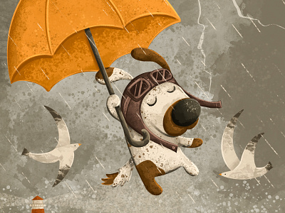 Natural phenomenon book character children design dog flying graphic design illustration pet photoshop procreate puppy rain storm texture umbrella