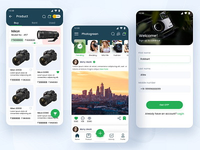 Sell/Rent Camera APP UI concept camera ecommerce app home page login screen product page rent camera sign up screen social media design