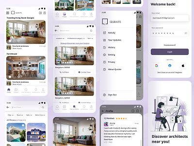 Find & Hire architect | Home Design app screen architect exterior find find architect hire home design home ideas home screen interior job job post login mobile app near by remodel services signup uiux work