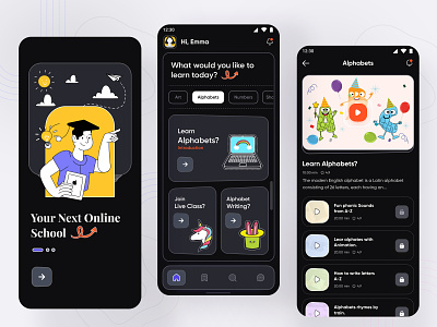 Online Education App for Kids | Dark mode android clean creative e learning education exam ios kids app kids learning mobile app online online education app online school pre school student uiux