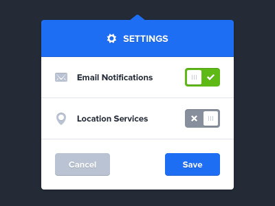 Settings blue clean cog email flat green icons location minimal pin save settings switch toggle ui