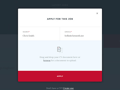 Apply Modal apply clean drag drag and drop drop form job minimal modal red white