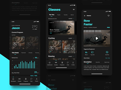 Online Exercise App app concept app design dark theme exercise fitness sport uidesign