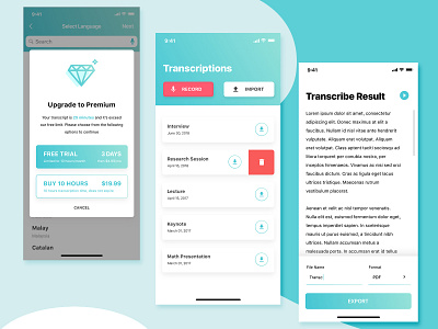 Transcribing App - Main Screen Details app design interaction minimal mobile presentation transcribe transcription ui uidesign ux voice to text
