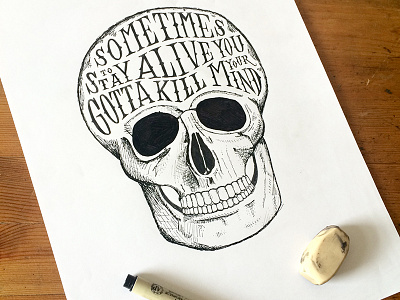 Migraine hand drawn hand lettering illustration inked