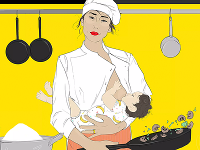 Escaping the Restaurant Industry's Motherhood Trap chef cooking eater illustration maternal parent restaurant women