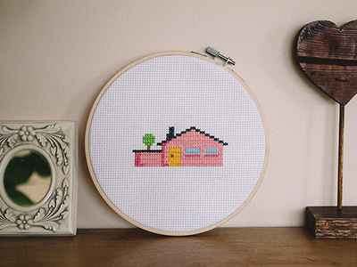 Home Sweet Home handmade illustration needlepoint